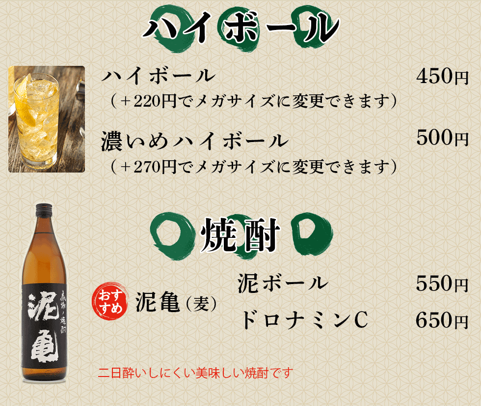 天空のアジト マルシンスパ,アルコールメニュー